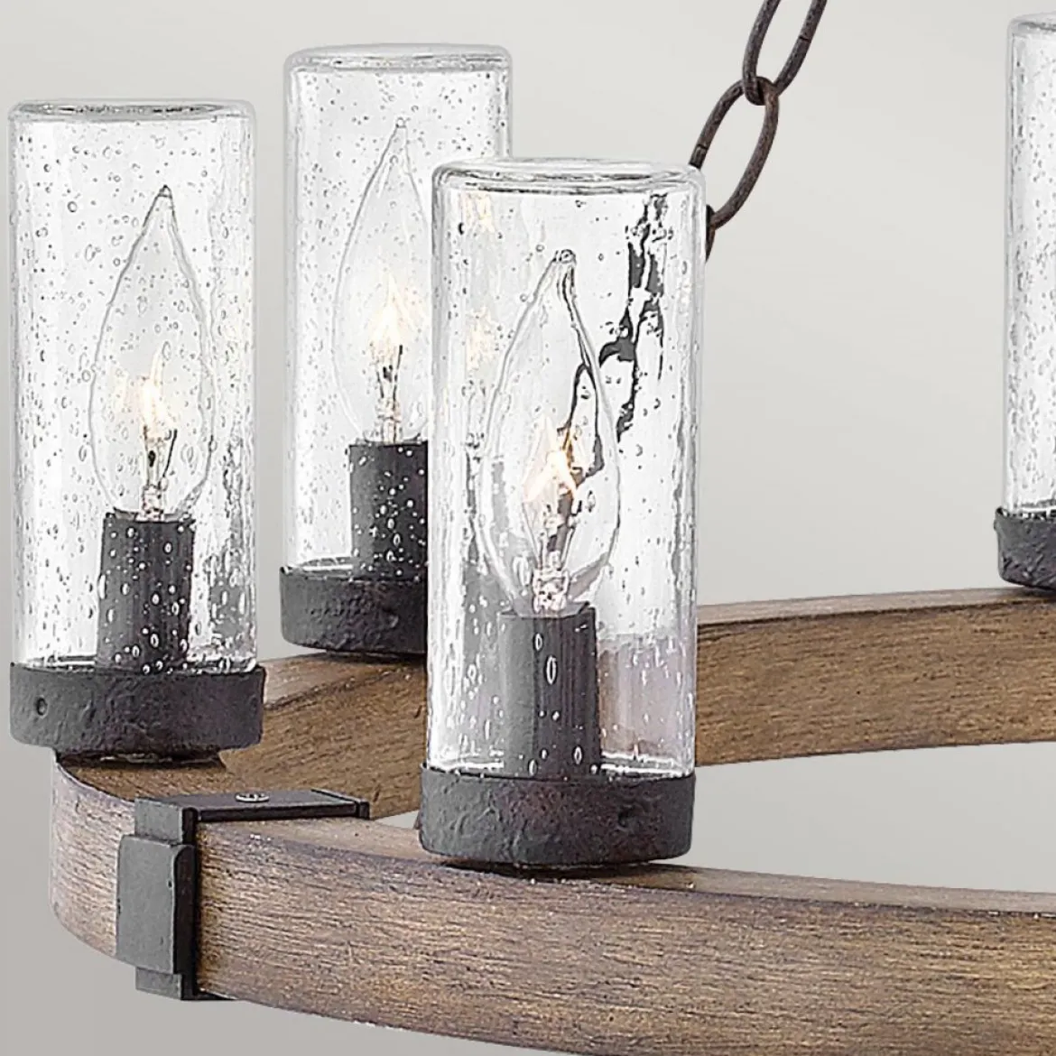 Elstead Lighting Sawyer Pendelleuchte 9-flammig Sequoia-Holzoptik Rost-Eisen-Akzenten
