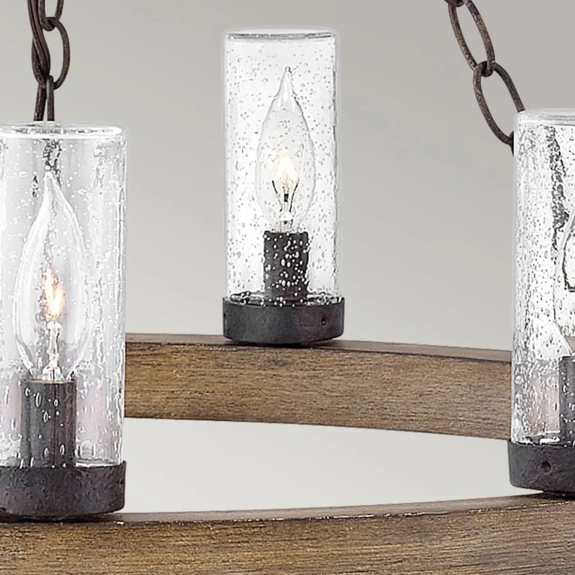 Elstead Lighting Sawyer Pendelleuchte 9-flammig Sequoia-Holzoptik Rost-Eisen-Akzenten
