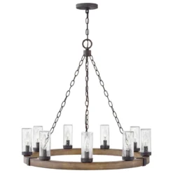Elstead Lighting Sawyer Pendelleuchte 9-flammig Sequoia-Holzoptik Rost-Eisen-Akzenten