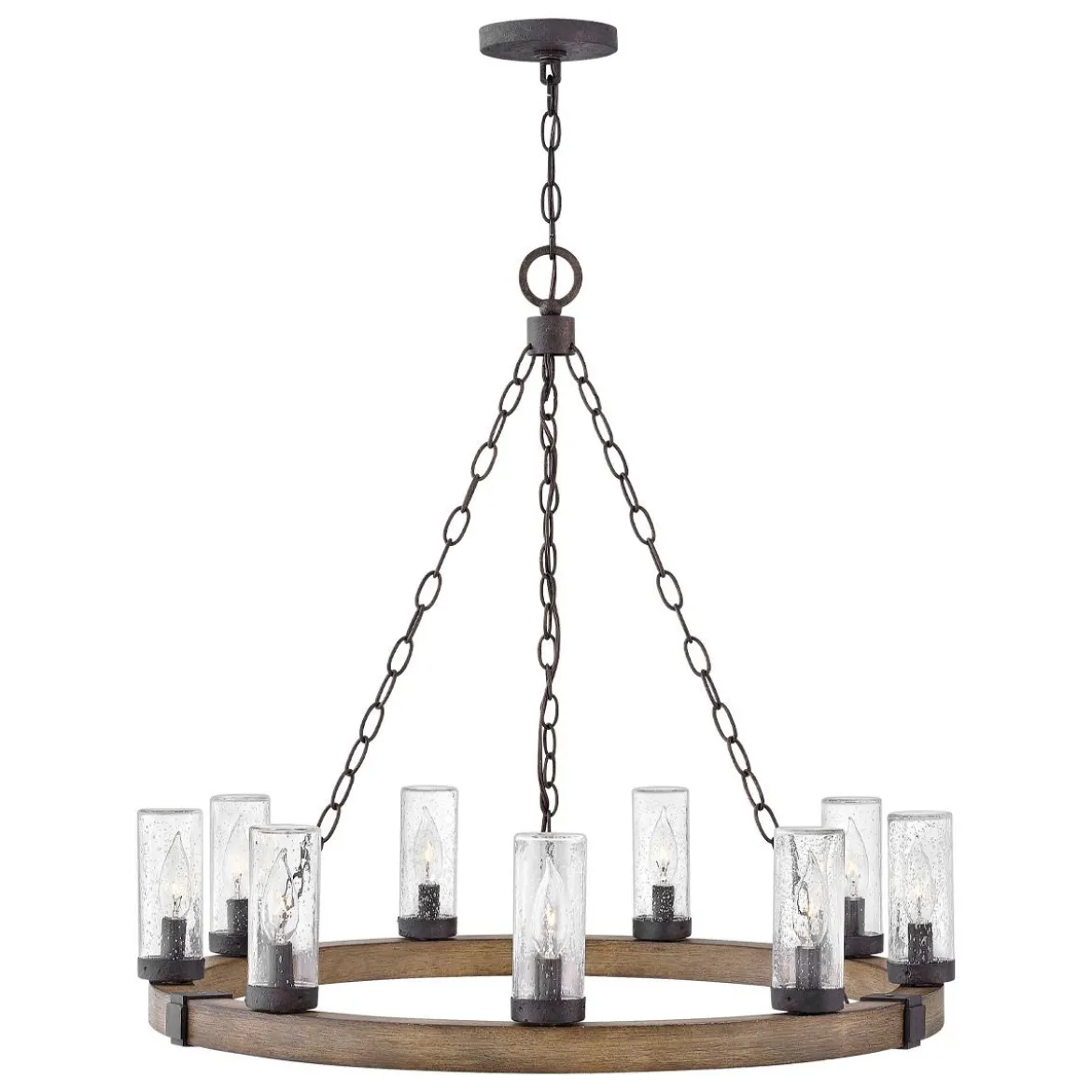 Elstead Lighting Sawyer Pendelleuchte 9-flammig Sequoia-Holzoptik Rost-Eisen-Akzenten