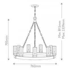Elstead Lighting Sawyer Pendelleuchte 9-flammig Sequoia-Holzoptik Rost-Eisen-Akzenten