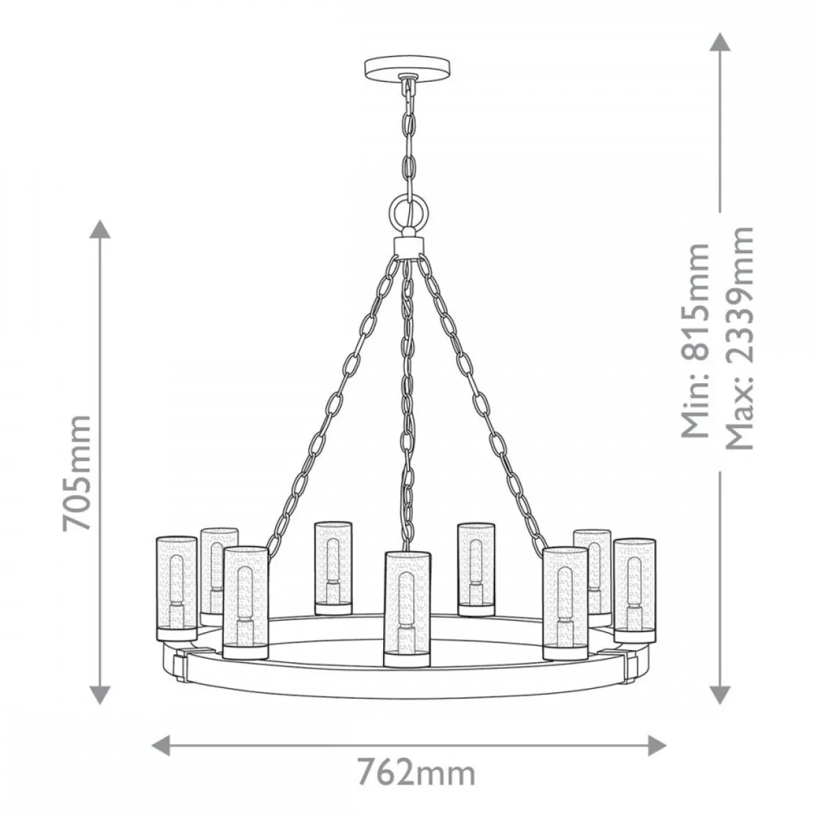 Elstead Lighting Sawyer Pendelleuchte 9-flammig Sequoia-Holzoptik Rost-Eisen-Akzenten