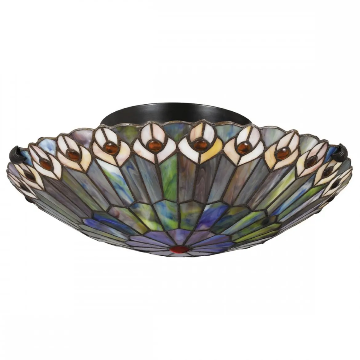 Elstead Lighting Watkins Deckenleuchte 2-flammig im Tiffany-Stil Bronze Kunstglasschirm