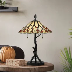 Elstead Lighting Whispering Tischlampe im Tiffany-Stil Bronze cremeweiß