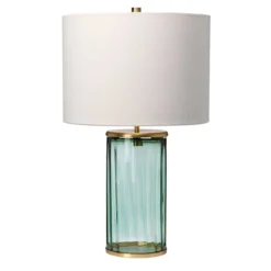 Elstead Reno Tischlampe Glas grün Schirm creme 60cm