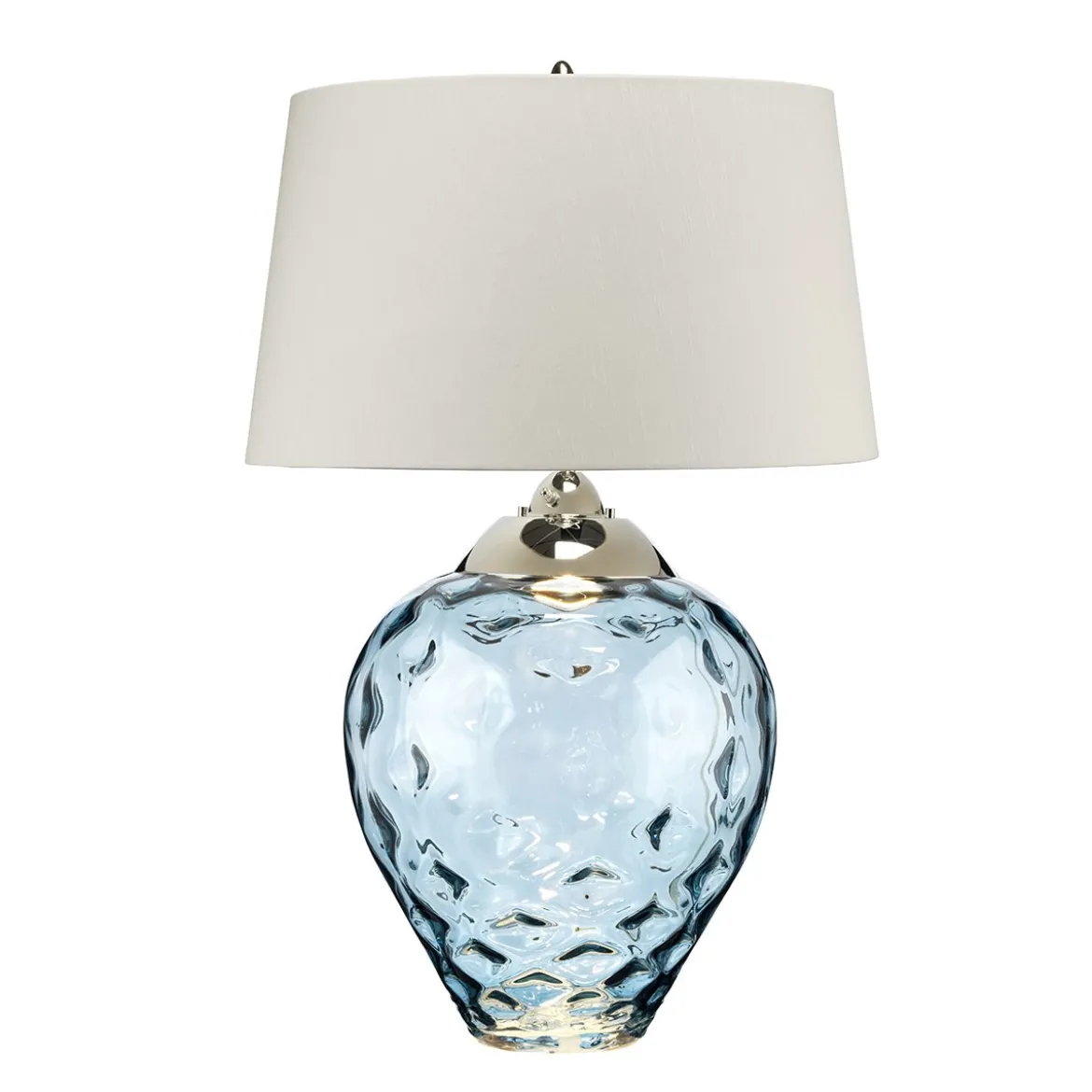 Elstead Samara Tischlampe groß hellblau Stoffschirm taupe 79cm