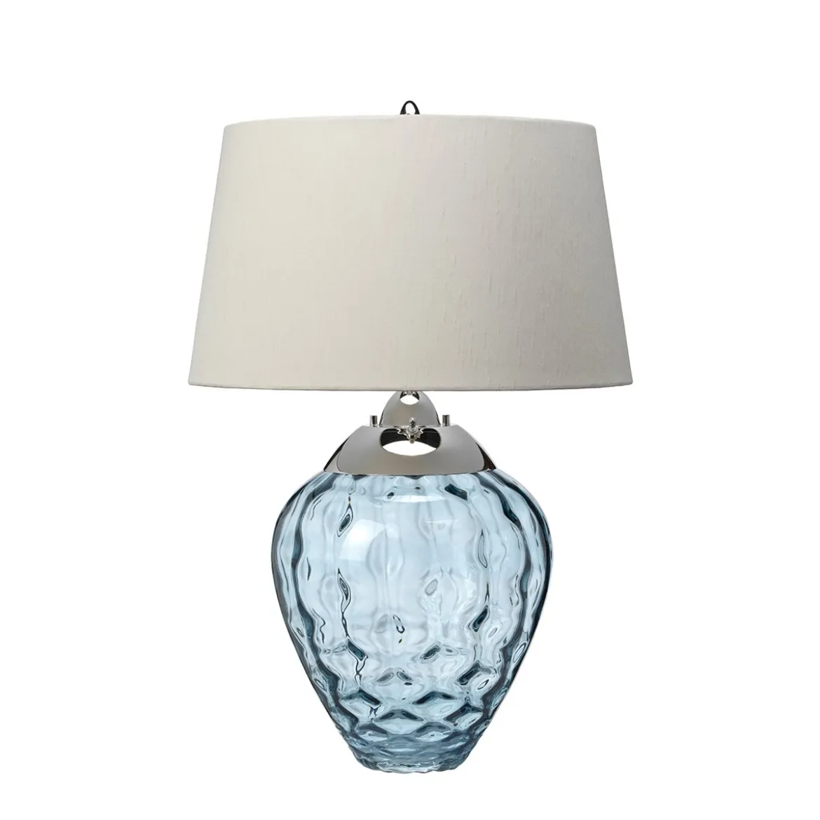 Elstead Samara Tischlampe groß hellblau Stoffschirm taupe 79cm