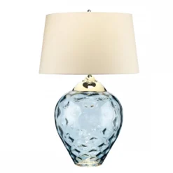 Elstead Samara Tischlampe groß hellblau Stoffschirm taupe 79cm