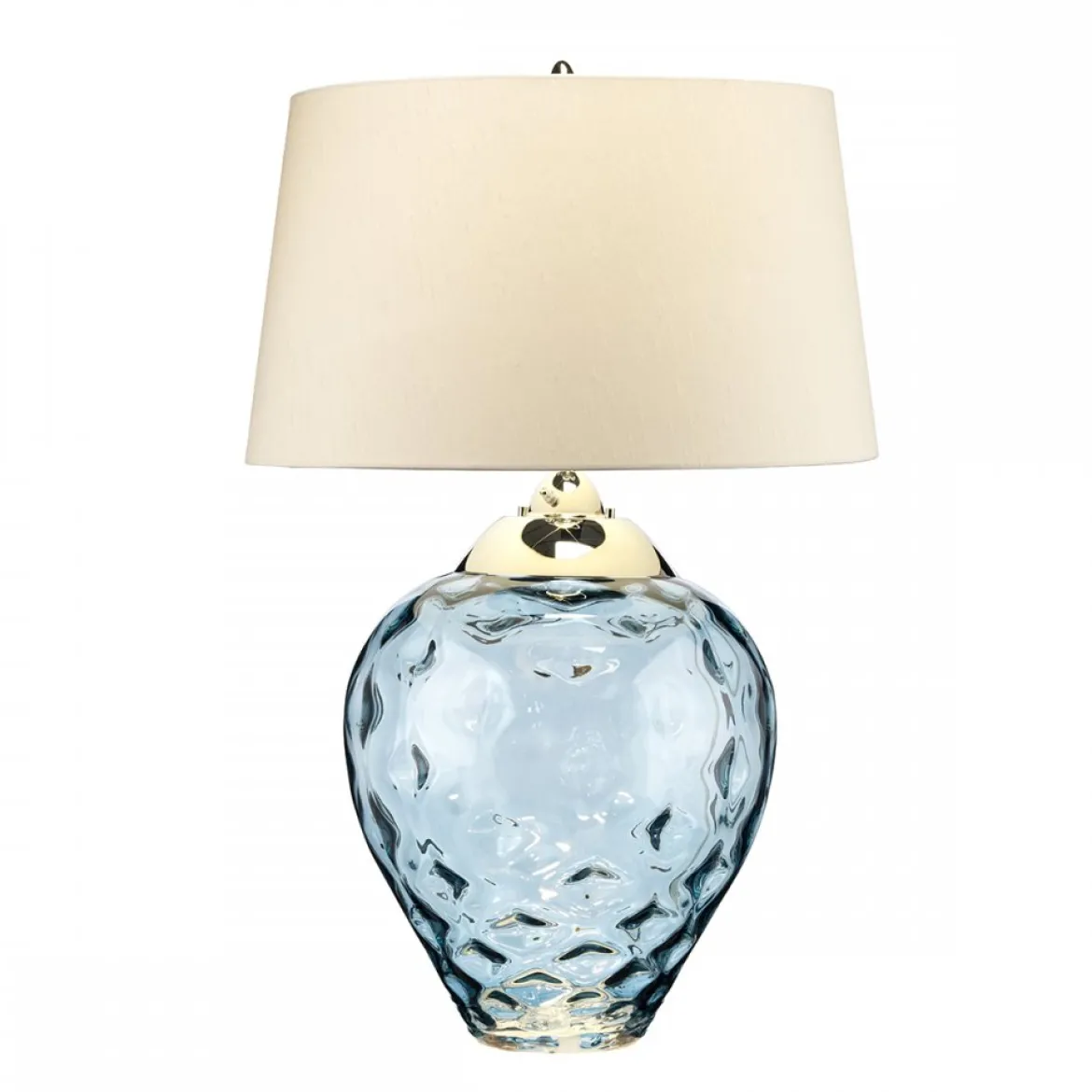 Elstead Samara Tischlampe groß hellblau Stoffschirm taupe 79cm