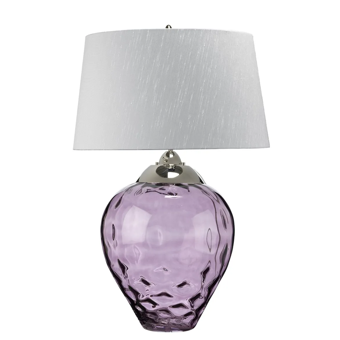 Elstead Samara Tischlampe groß Pflaume Schirm silberfarben 79cm