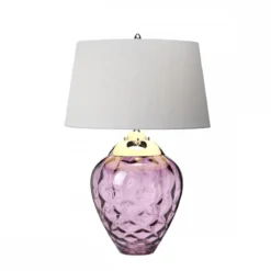 Elstead Samara Tischlampe klein Pflaume Schirm silberfarben 72cm