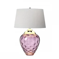 Elstead Samara Tischlampe klein Pflaume Schirm silberfarben 72cm