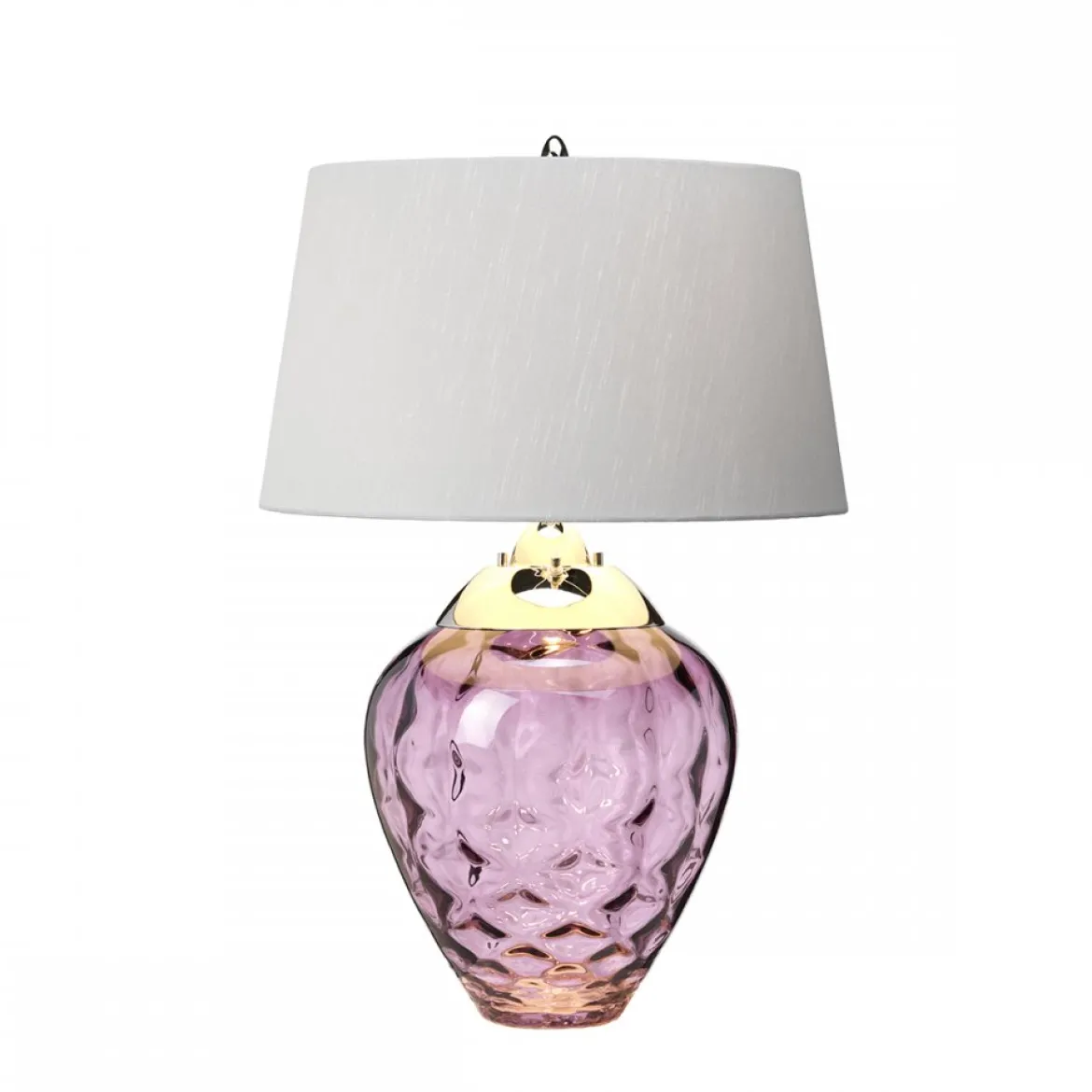 Elstead Samara Tischlampe klein Pflaume Schirm silberfarben 72cm