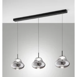 Fabas Luce 3774-48-126 LED Pendelleuchte Deva 3-flammig in Linie Grau Transparent