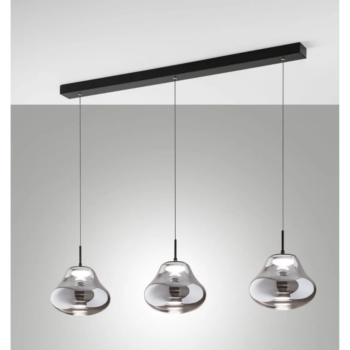Fabas Luce 3774-48-126 LED Pendelleuchte Deva 3-flammig in Linie Grau Transparent
