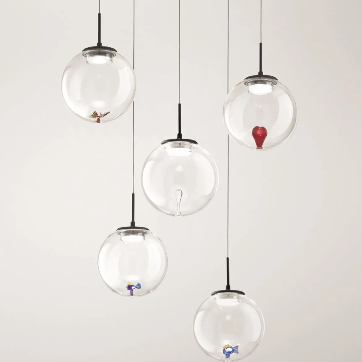 Fabas Luce 3770-49-373 LED Pendelleuchte Ariel mit Figuren 5-flammig transparent 3 Step Dim