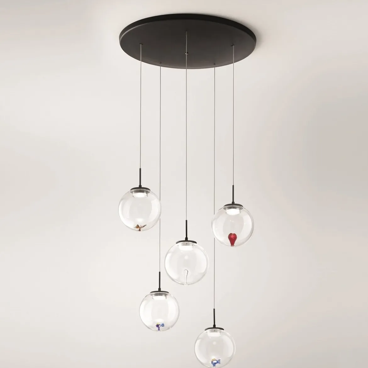 Fabas Luce 3770-49-373 LED Pendelleuchte Ariel mit Figuren 5-flammig transparent 3 Step Dim