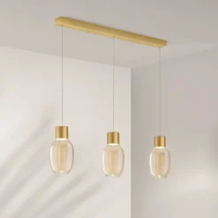 Fabas Luce 3768-48-365 LED Pendelleuchte Lapo 3-flammig in Linie cognac 3000K