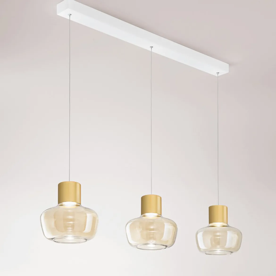 Fabas Luce 3767-48-365 LED Pendelleuchte Kino 3-flammig in Linie cognac
