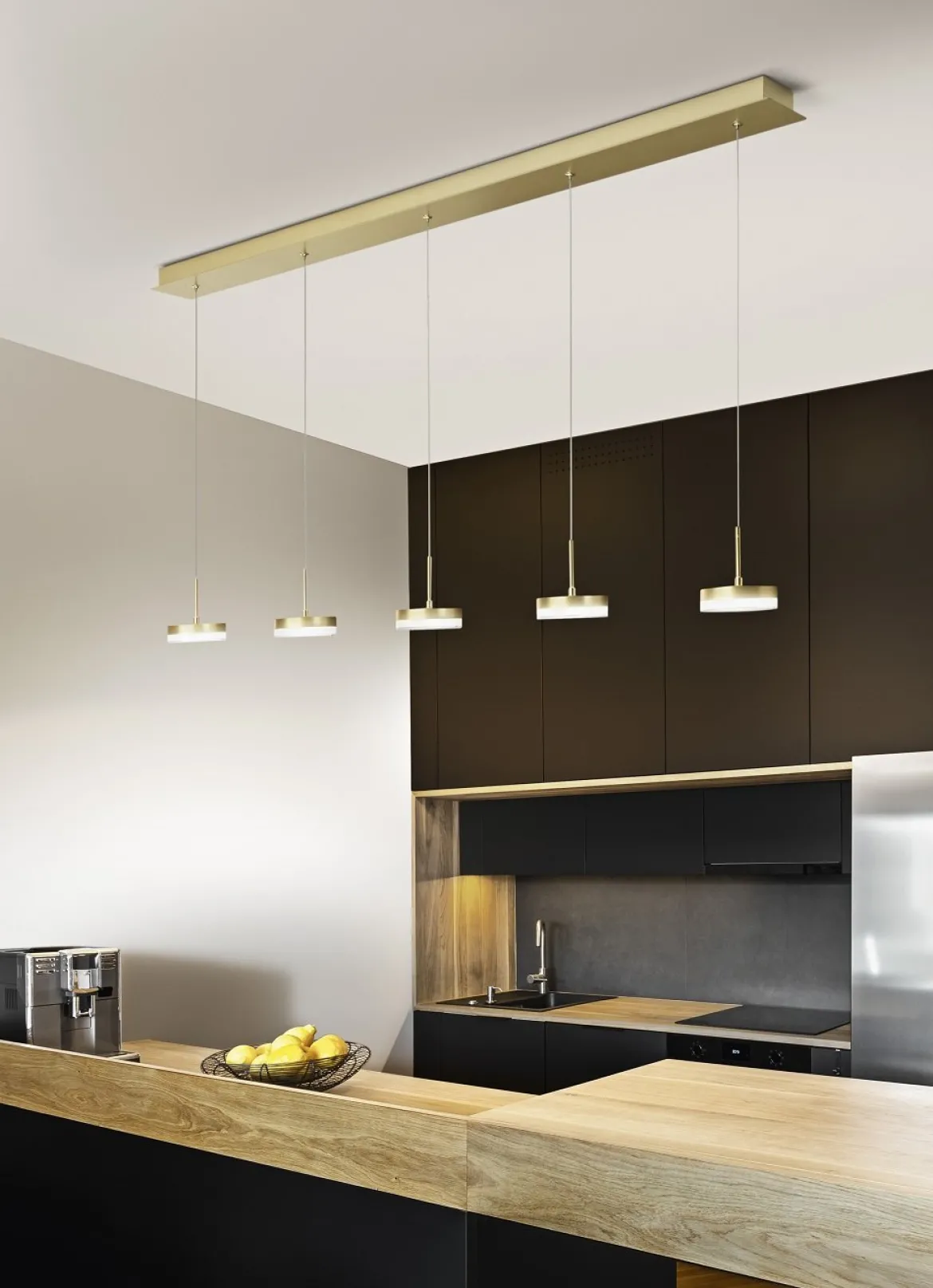 Fabas Luce 3239-48-119 LED Pendelleuchte Dunk 5-flammig messing satiniert