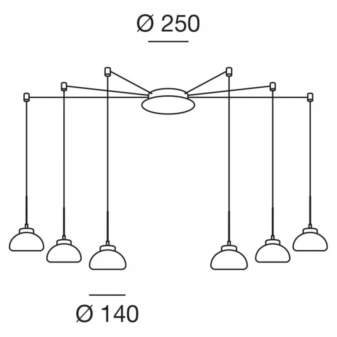 FABAS LUCE No. 3547-46-126 Pendelleuchte Arabella 6-flammig Grau Transparent mit Umlenker