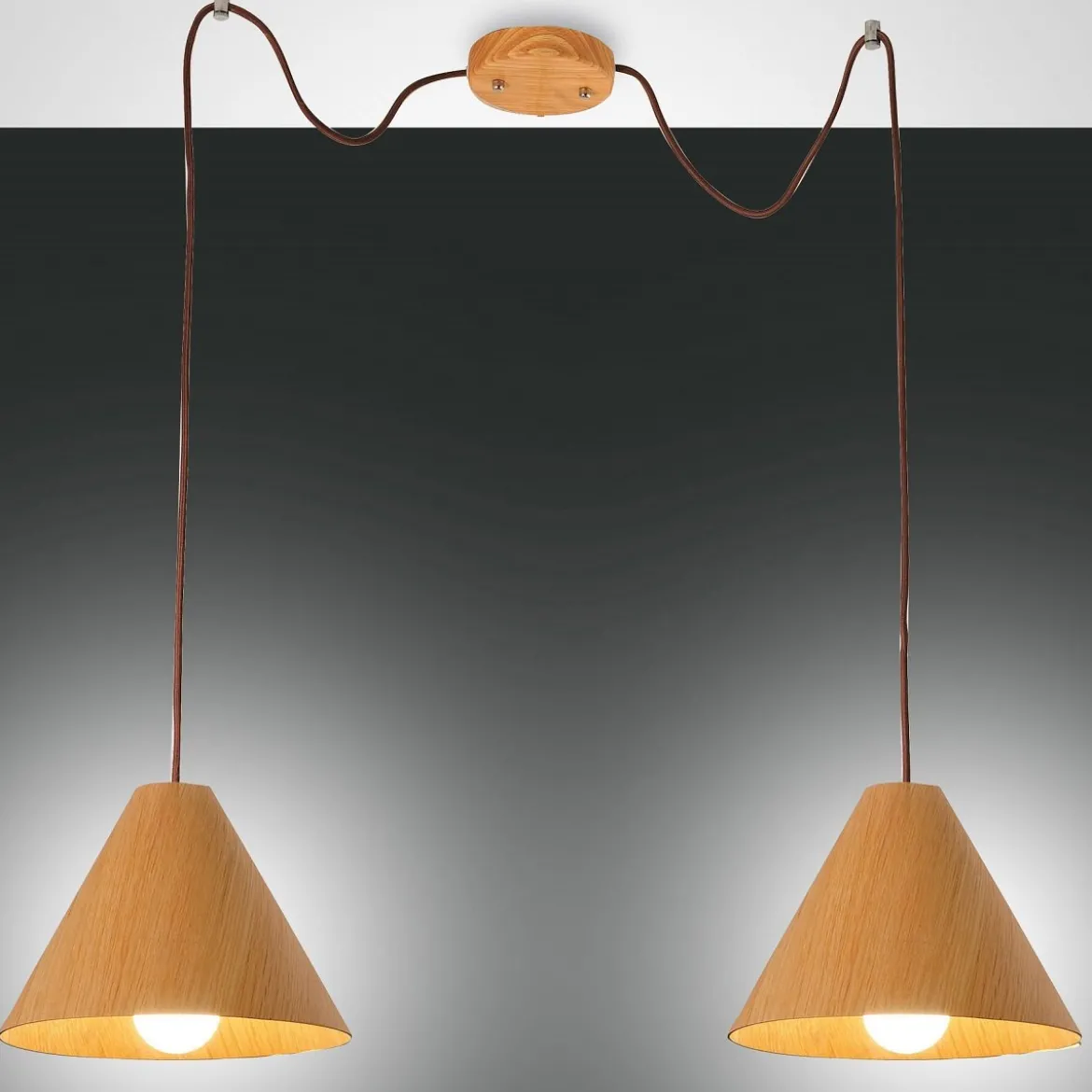 FABAS LUCE No. 3630-46-130 Pendelleuchte Esino 25cm 2-flammig Holz Walnussfarben