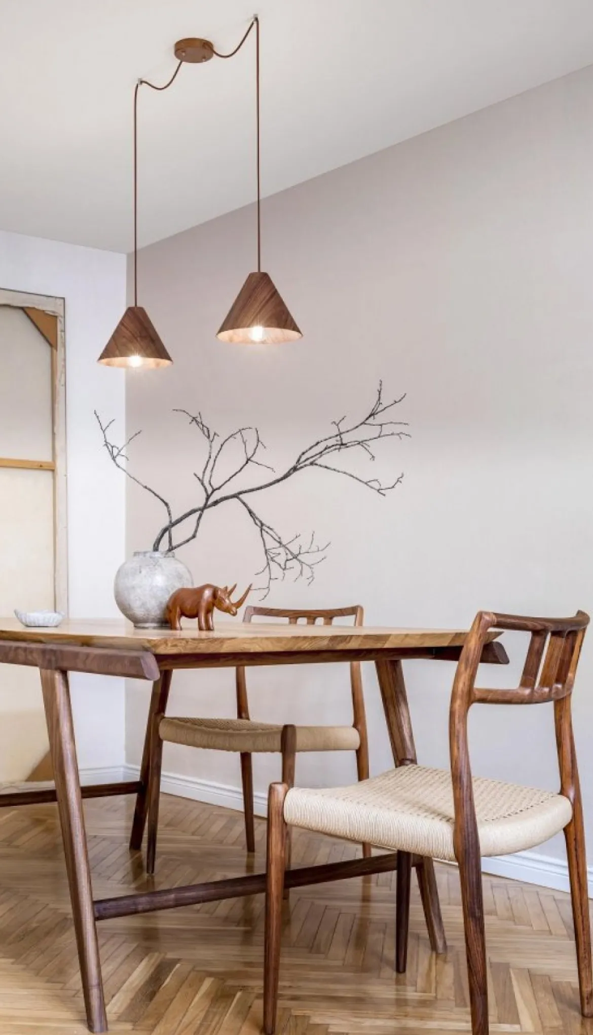 FABAS LUCE No. 3630-46-130 Pendelleuchte Esino 25cm 2-flammig Holz Walnussfarben