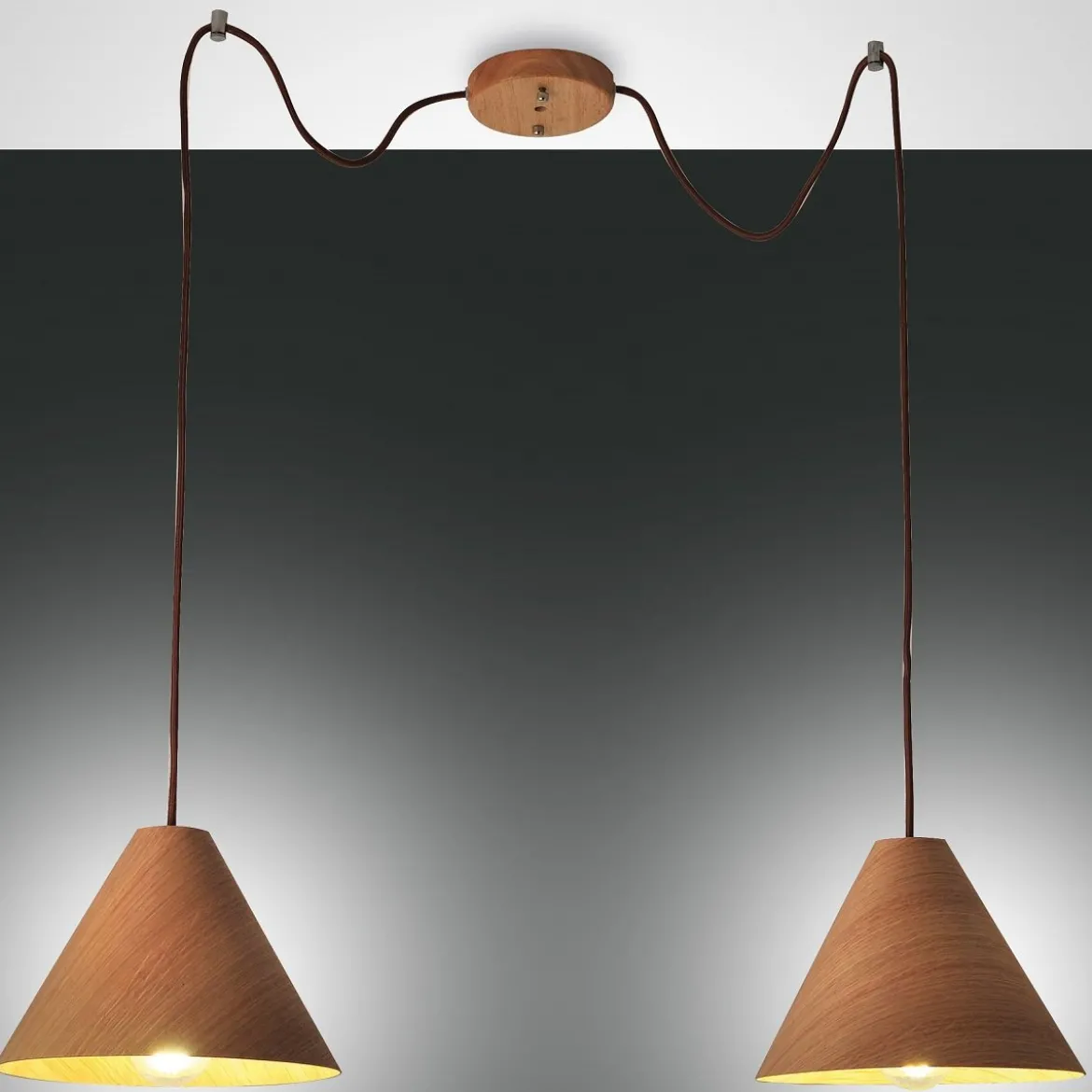 FABAS LUCE No. 3630-46-215 Pendelleuchte Esino 25cm 2-flammig Holz Eiche