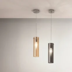 FABAS LUCE No. 3480-40-126 Pendelleuchte Sintesi Nickel satiniert Rauchglas