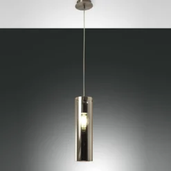 FABAS LUCE No. 3480-40-126 Pendelleuchte Sintesi Nickel satiniert Rauchglas