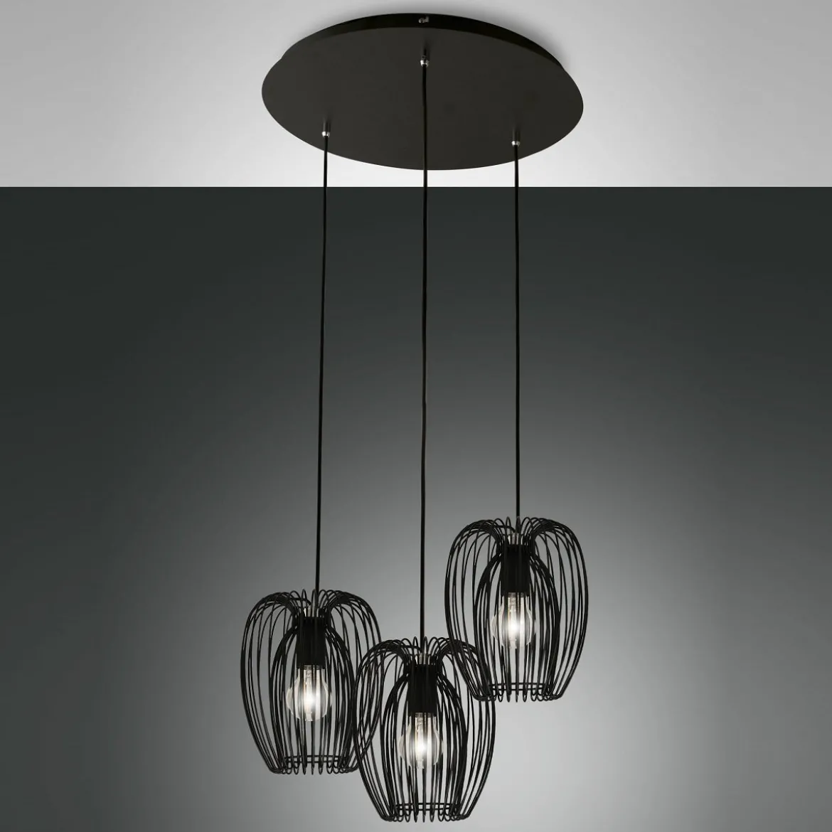 Fabas Luce 3677-47-101 Pendelleuchte Camp 3-flammig schwarz E27
