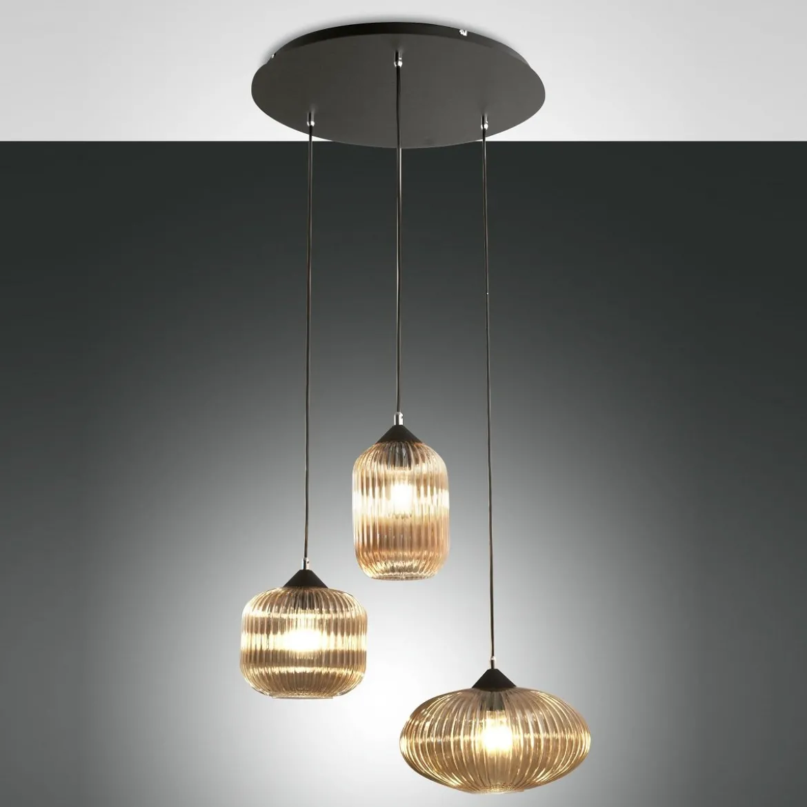 Fabas Luce 3662-47-125 Pendelleuchte Nordal 3-flammig amber schwarz E27