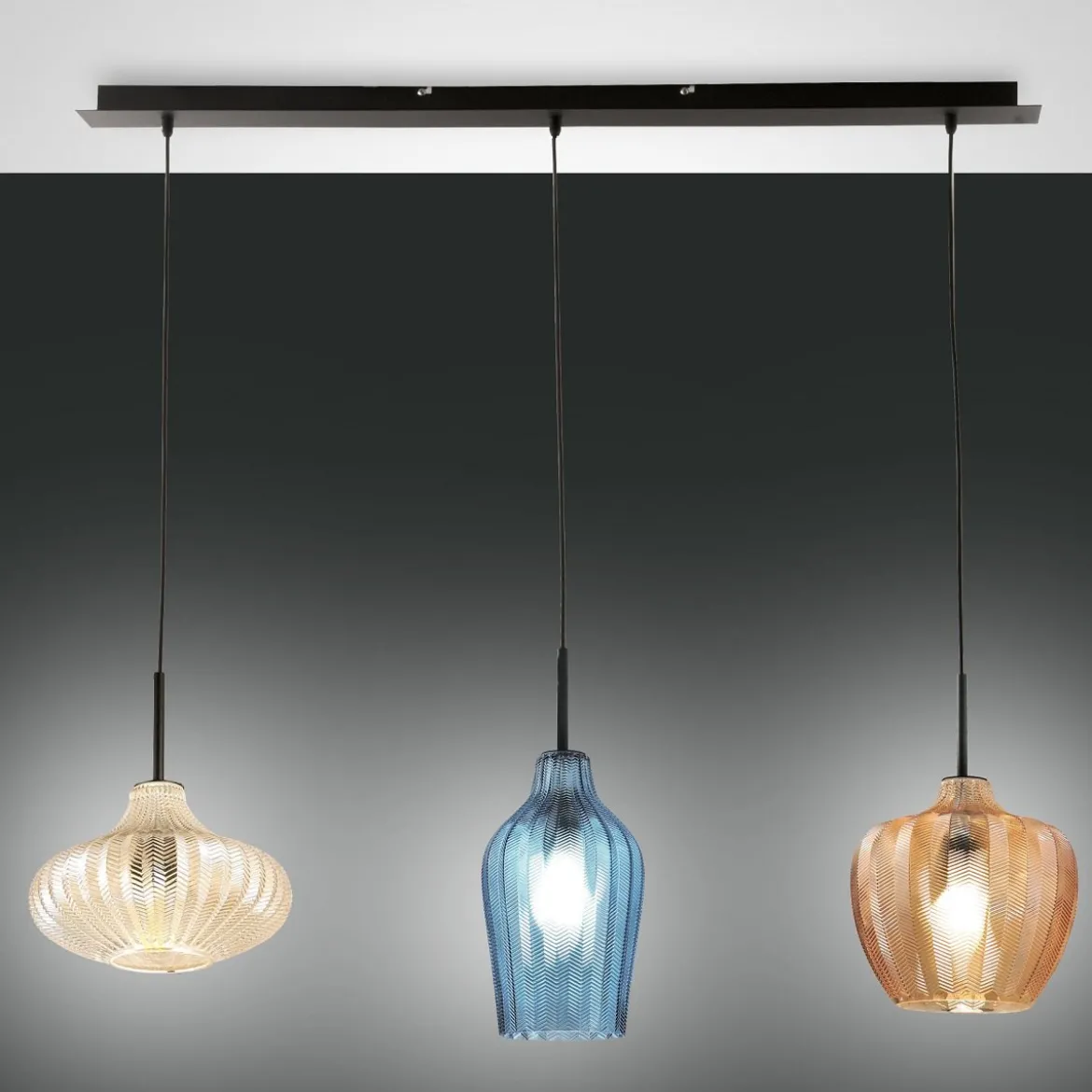 Fabas Luce 3725-48-363 Pendelleuchte Olbia 3-flammig amber azurblau champagner