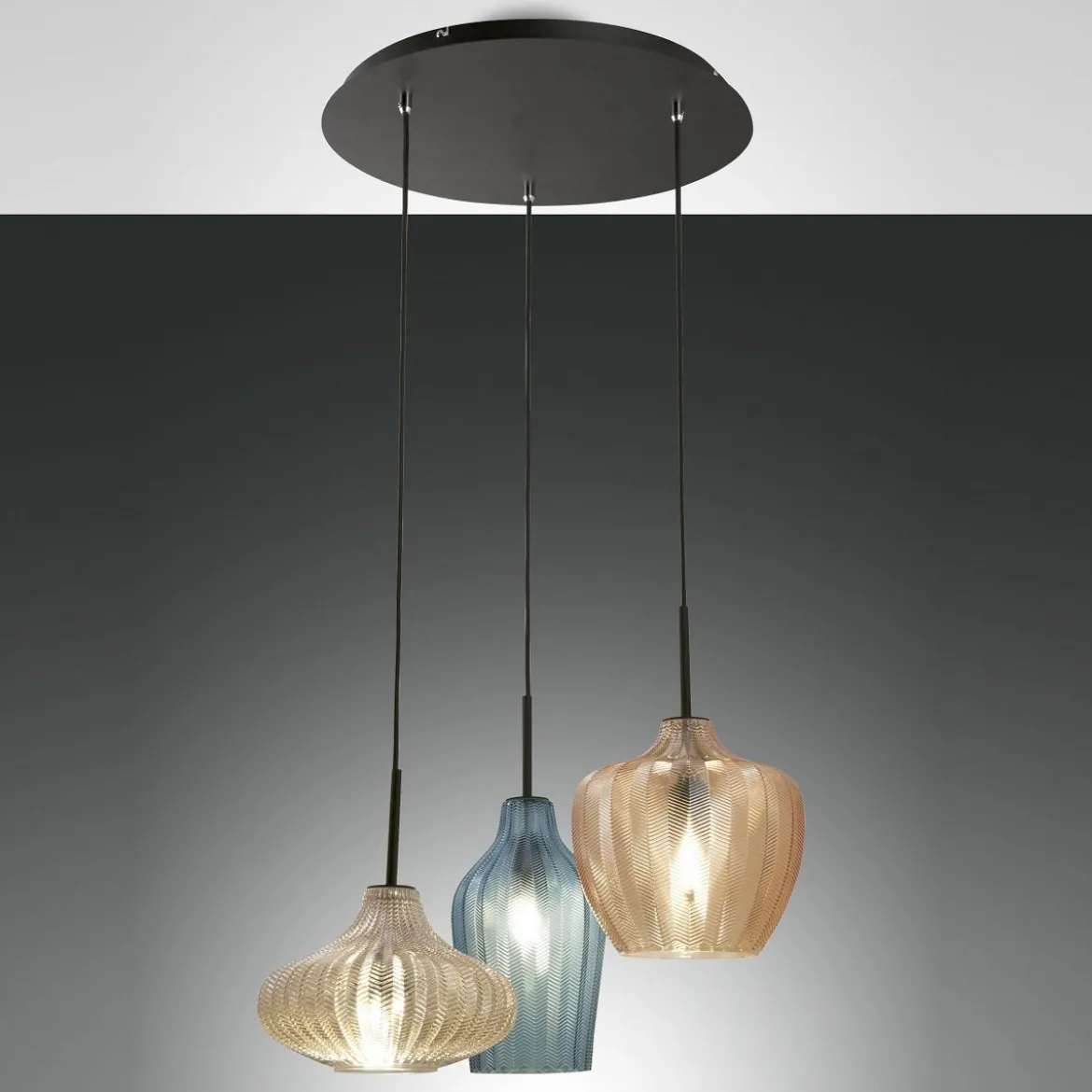 Fabas Luce 3725-47-363 Pendelleuchte Olbia 3-flammig champagner azurblau amber