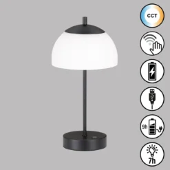 FHL easy 850330 LED Akku Tischleuchte Riva sandschwarz Glas opal matt CCT