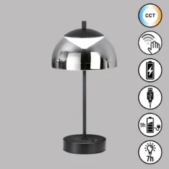 FHL easy 850331 LED Akku Tischleuchte Riva sandschwarz Glas rauchfarben CCT
