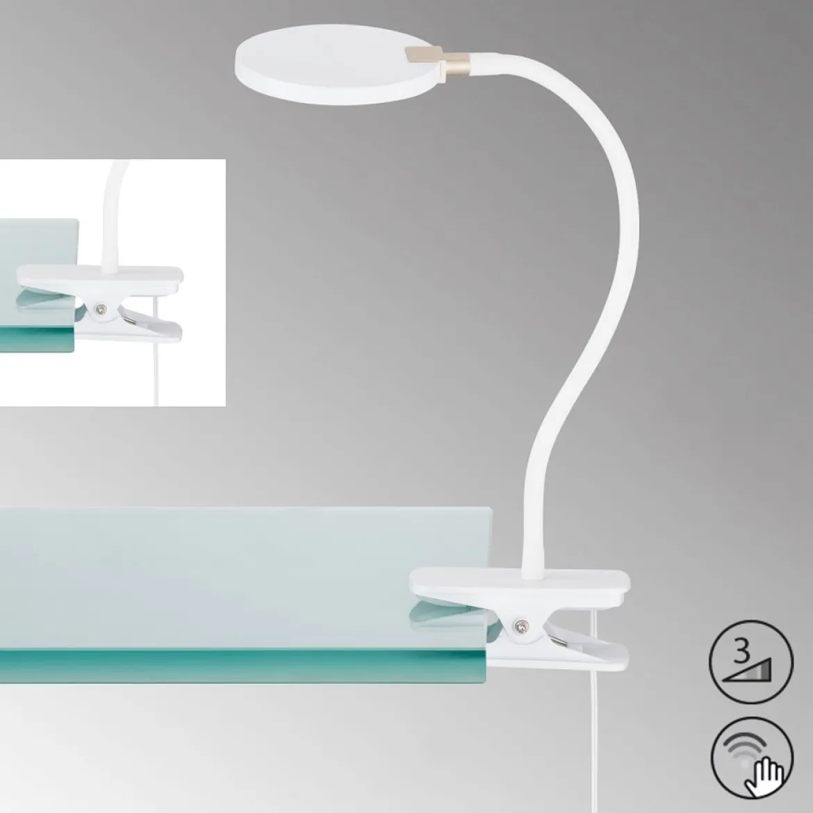 Fischer & Honsel 50594 LED Klemmleuchte Luiz Weiss 3000K dimmbar