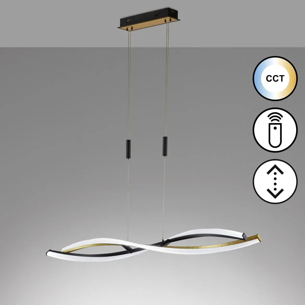Fischer & Honsel 61018 LED Pendelleuchte Torcido sandschwarz blattgoldfarben CCT
