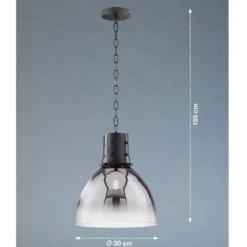 Fischer & Honsel 60802 Pendelleuchte Londo schwarz Glas rauchfarben klar 30cm