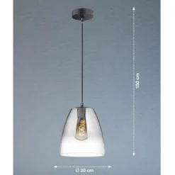 Fischer & Honsel 60840 Pendelleuchte Miro schwarz Glas rauchfarben klar 20cm