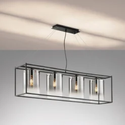 Fischer & Honsel 60894 Pendelleuchte Samu 4-flammig sandschwarz Glas rauchfarben zu klar