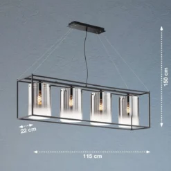 Fischer & Honsel 60894 Pendelleuchte Samu 4-flammig sandschwarz Glas rauchfarben zu klar