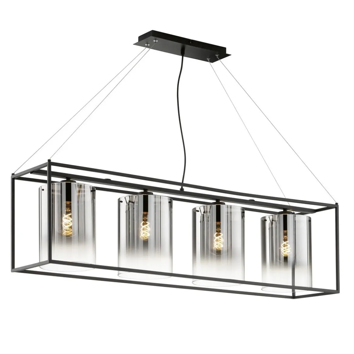 Fischer & Honsel 60894 Pendelleuchte Samu 4-flammig sandschwarz Glas rauchfarben zu klar