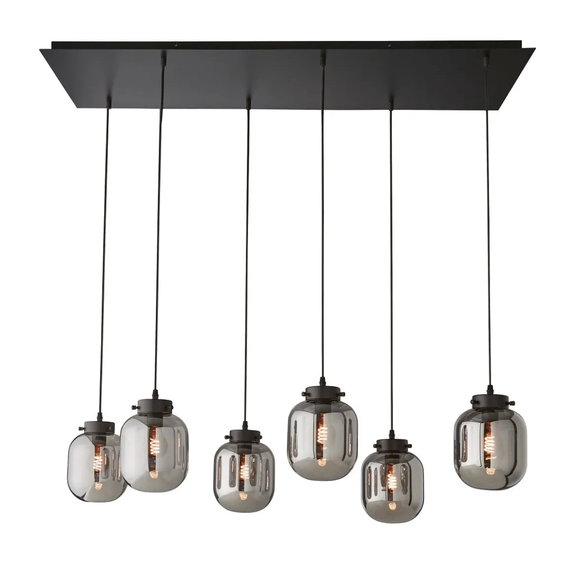 Fischer & Honsel 60900 Pendelleuchte Regi 6-flammig schwarz matt Glas rauchfarben