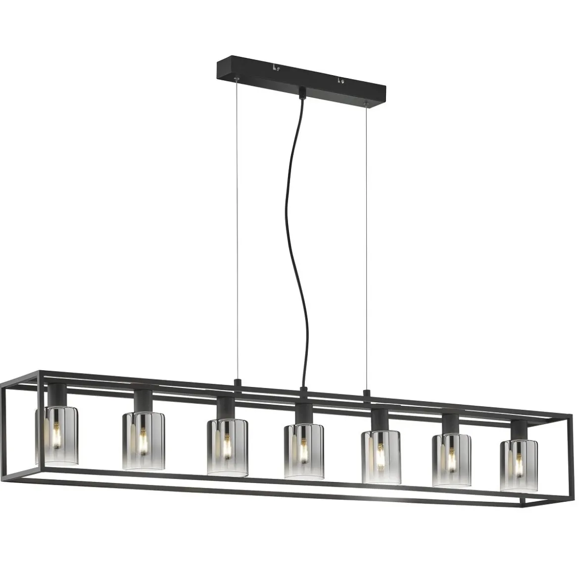 Fischer & Honsel 60909 Pendelleuchte Iska 7-flammig schwarz Glas rauchfarben klar