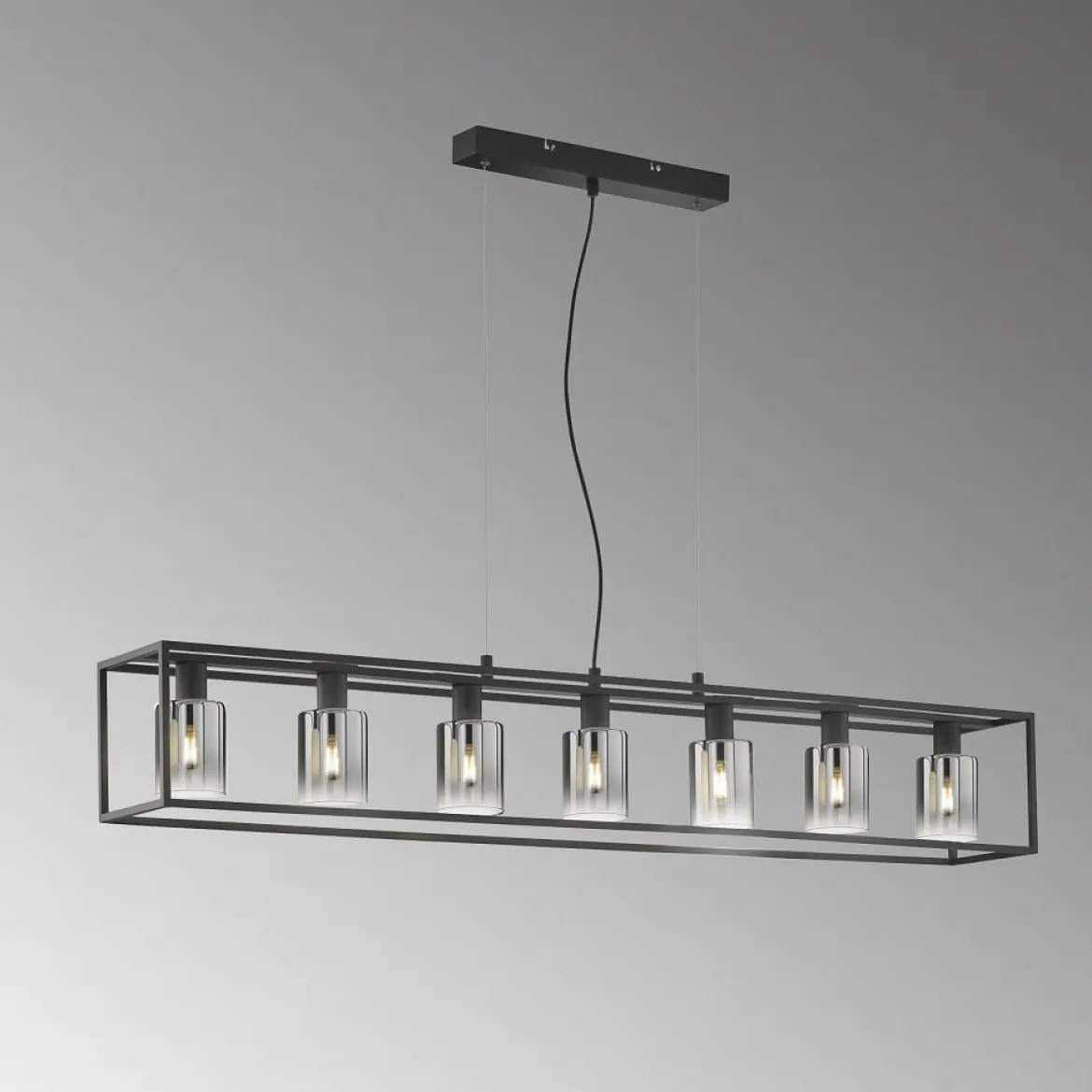 Fischer & Honsel 60909 Pendelleuchte Iska 7-flammig schwarz Glas rauchfarben klar