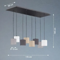 Fischer & Honsel 60956 Pendelleuchte Isko 8-flammig sandschwarz Stoffschirme
