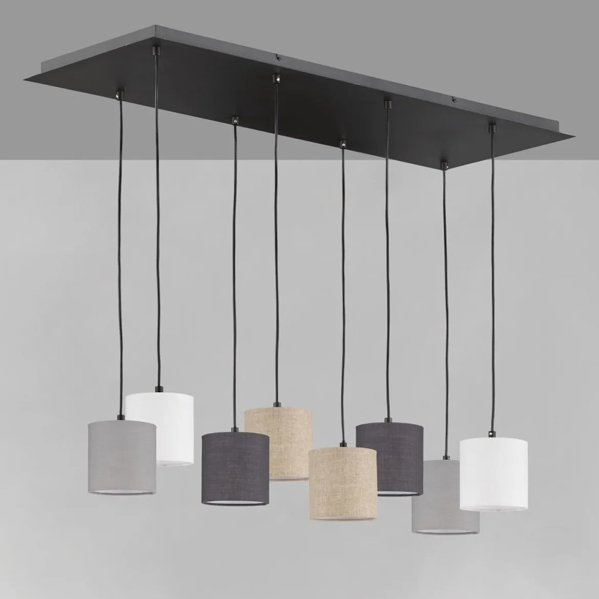 Fischer & Honsel 60956 Pendelleuchte Isko 8-flammig sandschwarz Stoffschirme