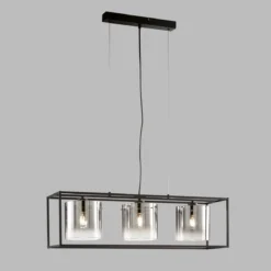 Fischer & Honsel 61028 Pendelleuchte Samu 3-flammig schwarz Glas rauchfarben zu klar