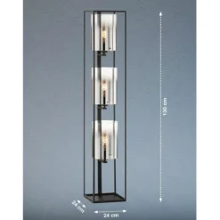 Fischer & Honsel 40419 Stehleuchte Samu 3-flammig schwarz Glas rauchfarben klar